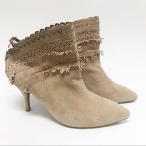 Jeffrey Campbell Tan Suede Fringe Ankle Booties